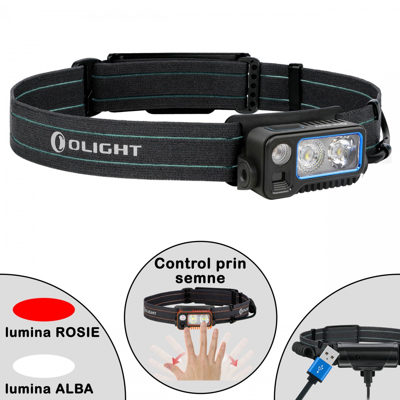 Lanterna de cap Olight Array 2 pro operare prin semne