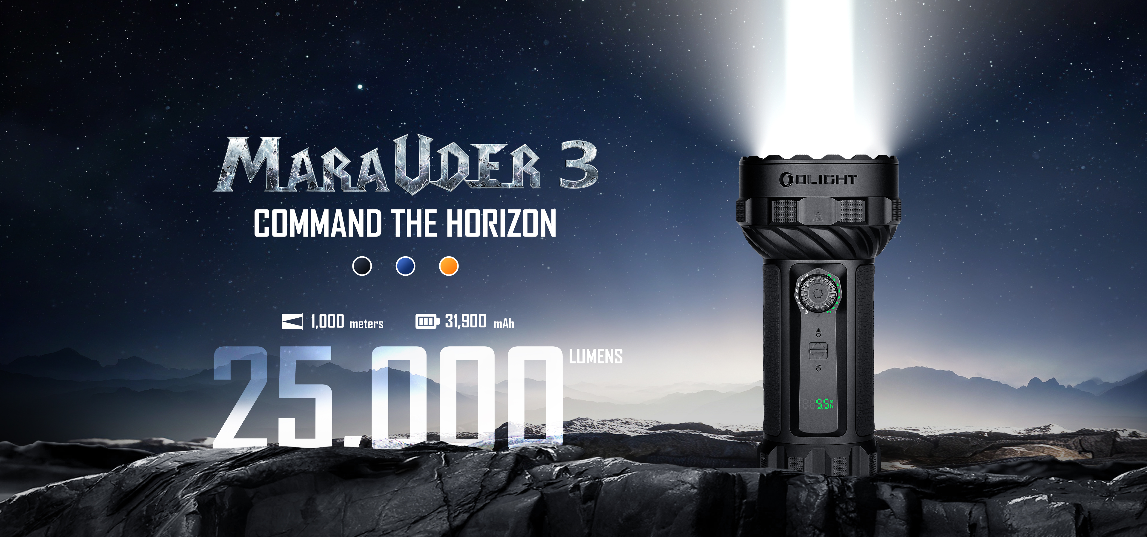 Olight Marauder 3 neagra: lanterna de 25000 lumeni pentru iluminare puternica la distanta